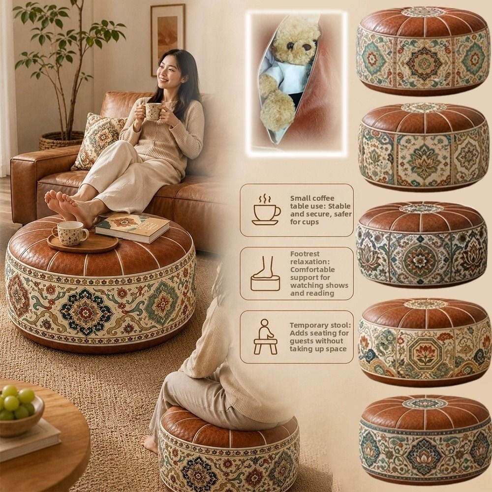 Floor Cushion Pouf - 새로운 PU 가죽 오토만 푸프 보헤미안