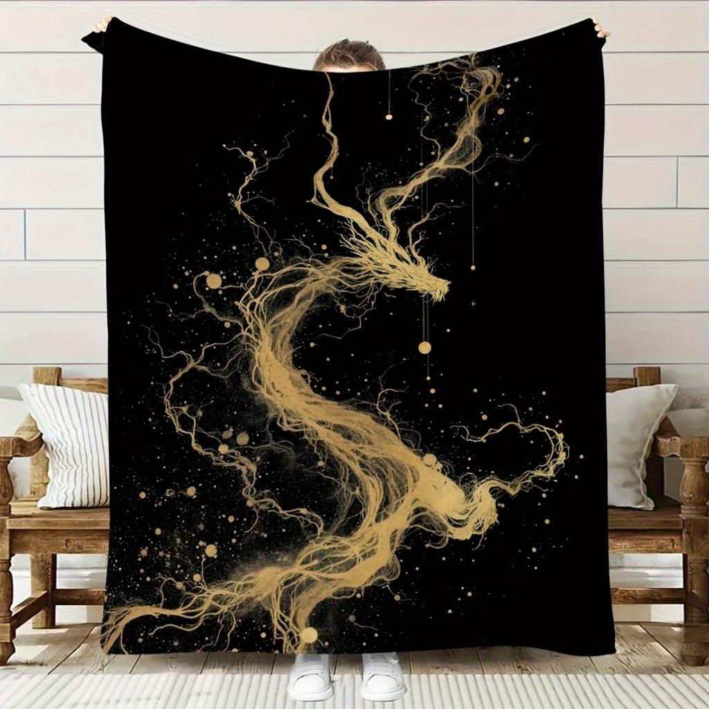 편안한 황금 용 무늬 플란넬 담요, 부드러운 고화질 디 - Home Textiles Definition 리뷰 및 가격