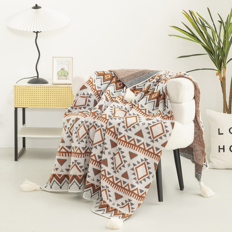 보헤미안 스타일 프린트 니트 담요 고급 피부 친화적인  - Luxury Home Textiles Usa 리뷰 및 가격