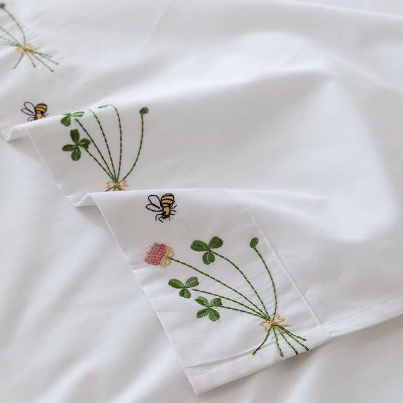 순수한 흰색 침구 시트 꽃 자수 플랫 시트 100% 코 - Luxury Home Textiles Usa 리뷰 및 가격